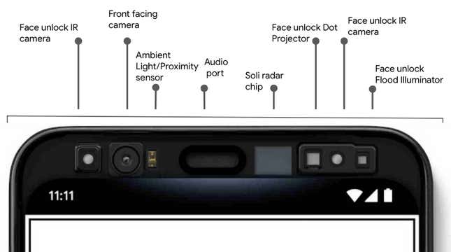 Imagen para el artículo titulado Google filtra la novedad más destacada del Pixel 4: un radar Soli junto a la cámara frontal