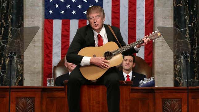 Image for article titled Acoustic-Guitar-Wielding Trump Tells Congress ‘This Here’s The Story Of America’