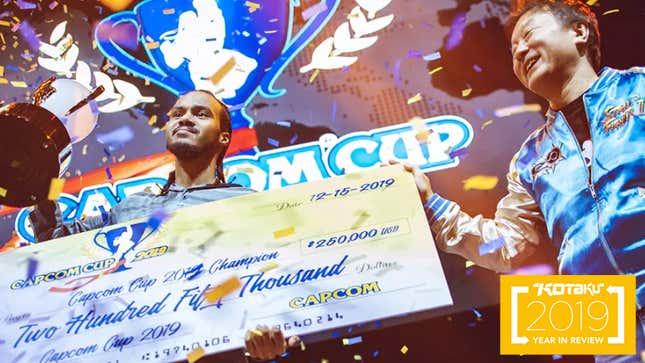 Capcom Cup 2019 champion Derek “iDom” Ruffin is rewarded on stage