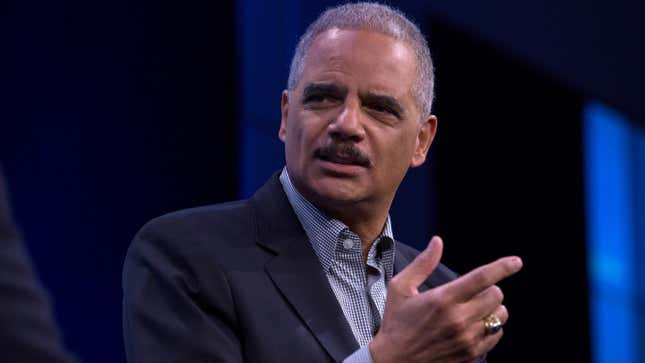  Former U.S. Attorney General Eric Holder is seen here speaking at a Washington Post interview in D.C. in February of 2018. 
