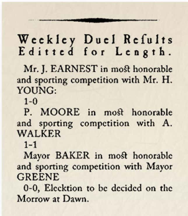Image for article titled Historical Archives: Weekley Duel Results