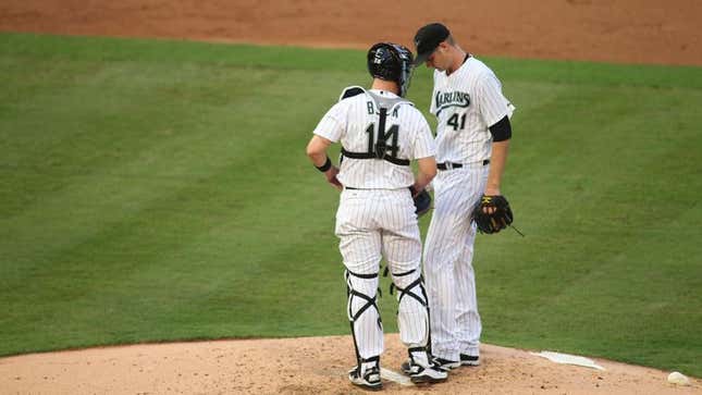 Image for article titled Embarrassed Catcher Not Sure What He Came To Mound For