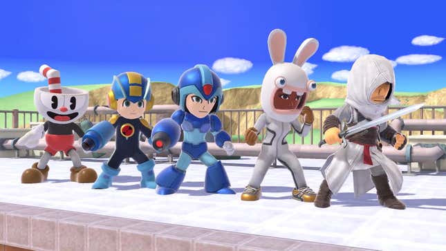 Image for article titled Super Smash Bros. Gets Cuphead, Assassin&#39;s Creed, Mega Man, And Rabbids Costumes