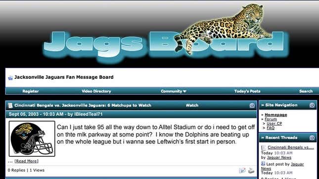 Image for article titled Lone Post On Jaguars Fan Message Board Requests Directions To Stadium