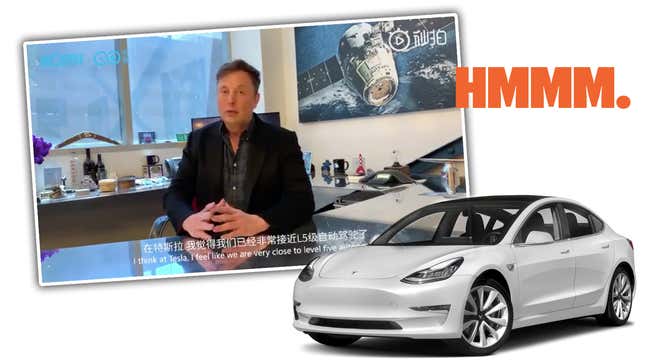 Image for article titled Elon Musk Says Tesla Is &#39;Very Close&#39; To Full Autonomy Which Makes Me Think He Doesn&#39;t Really Know What That Means