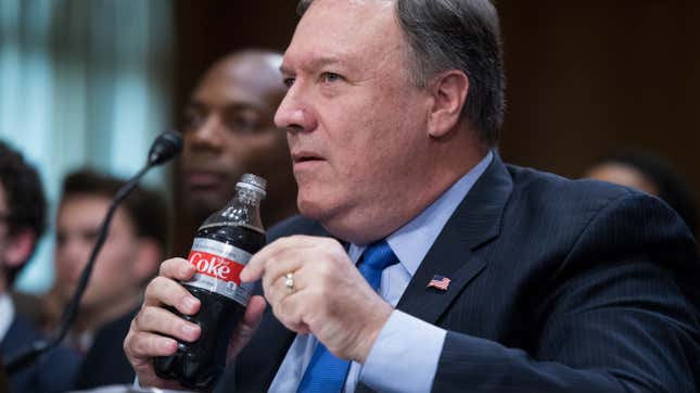 Mike Pompeo drinks a Diet Coke during Senate proceedings