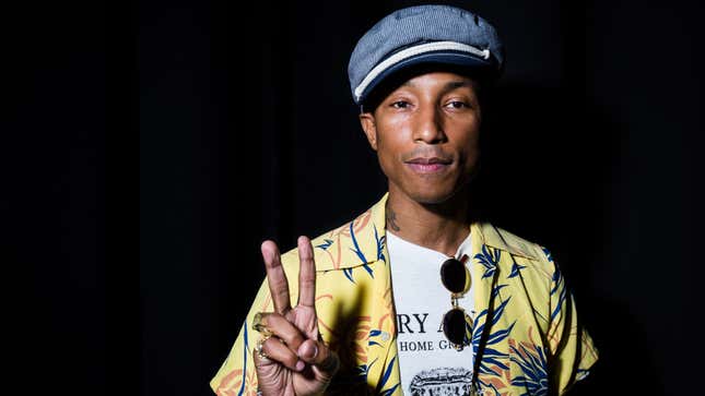 Pharrell Williams poses backstage at the Cannes Lions Festival at Grand Audi Theater, Palais on June 23, 2015, in Cannes, France.

