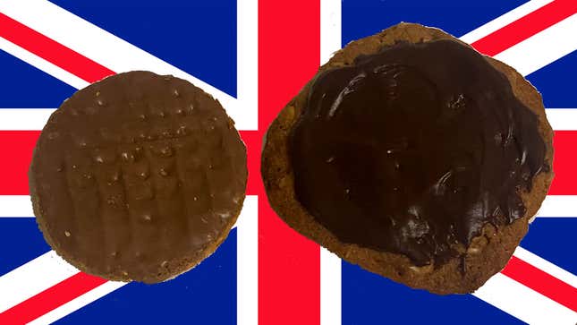 A store-bought chocolate Hobnob and a homemade Hobnot. Can you tell the difference?