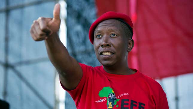 Julius Malema, leader of South Africa’s Economic Freedom Fighters, at a May day rally in Johannesburg, South Africa, May 1, 2019. 