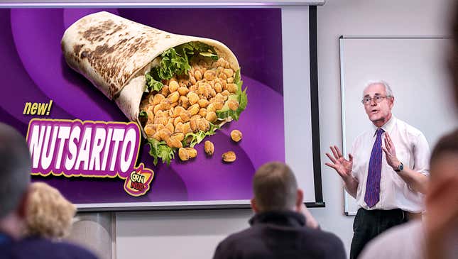 Image for article titled Sweating CornNuts VP Stammers Way Through Pitch For ‘Nutsarito’ At Taco Bell