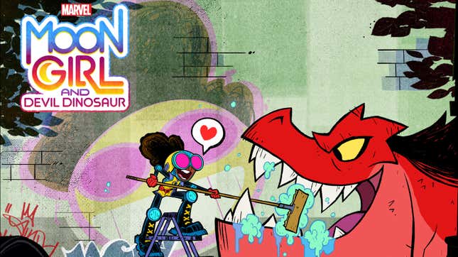 I absolutely adore how happy Moon Girl is to be brushing Devil Dinosaur’s teeth.