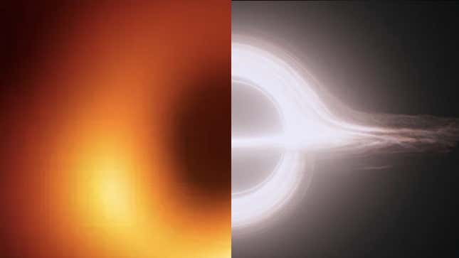 M87's black hole (left) versus Gargantua from Interstellar (right)