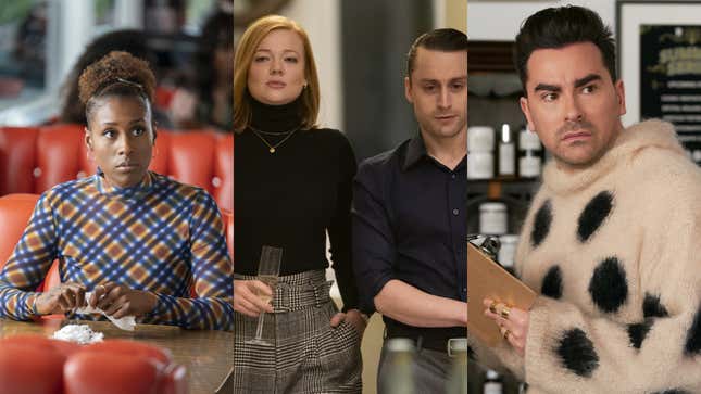 L to R: Insecure (HBO), Succession (HBO), and Schitt’s Creek (Pop TV) 