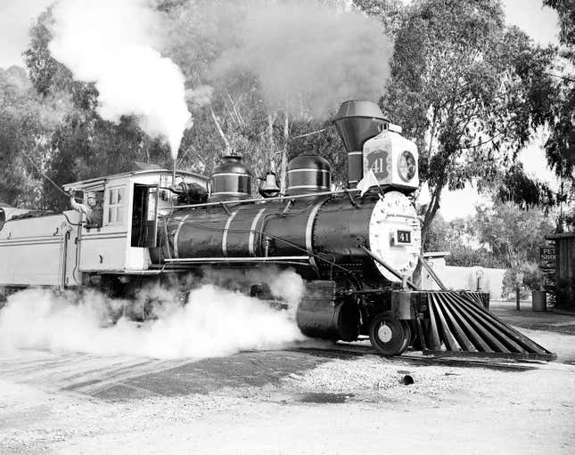 Old Engine 41, famous in the days of the old West in the late 19th century, is fired up and ready to start its first run in many years, January 14, 1952.