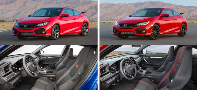 The 2019 Honda Civic Si (left) and 2020 Honda Civic Si prototype (right).