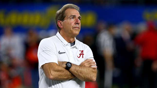 Image for article titled Nick Saban Undergoes Cosmetic Procedure To Unfold Arms