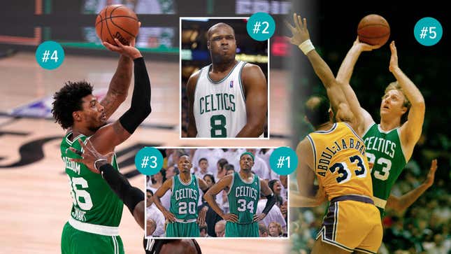 Marcus Smart (4) passed Larry Bird (5) and only trails Ray Allen (3), Antoine Walker (2) and Paul Pierce on the C’s all-time 3-pointer list.