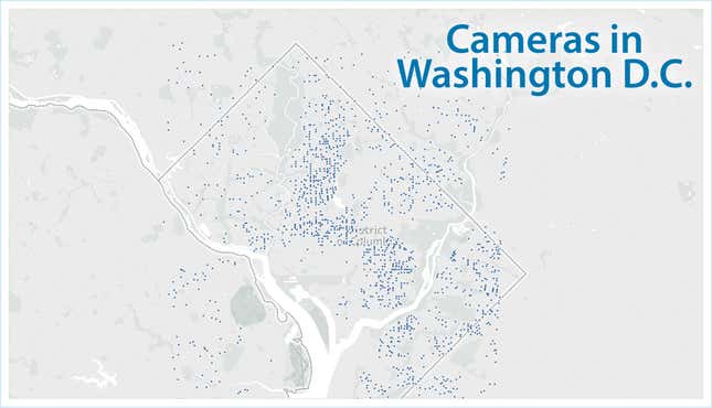 Over 500 days, there were 4,684 total posts in the nine-square-mile radius around a random location chosen in northern Washington, DC. While many of the posts are news alerts or crime reports, at least 1,863 came from Ring cameras at unique locations.