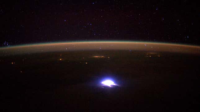 A powerful lightning sprite as seen from the International Space Station in 2014 (not related to the lightning megaflash documented in the new research).