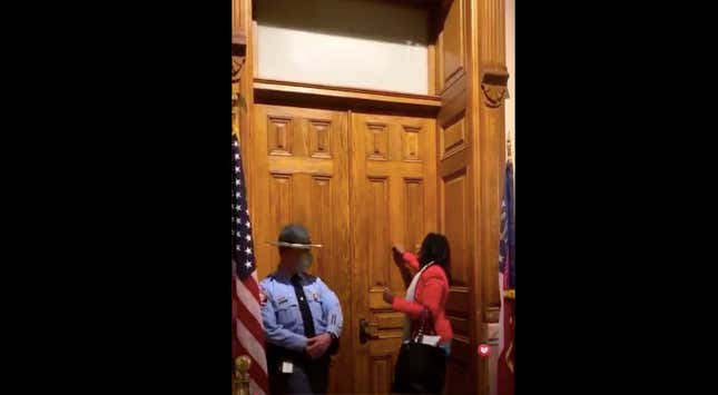 Image for article titled Really, Now? Cop Who Arrested Georgia State Rep. Park Cannon for Knocking on Governor&#39;s Door Claims Events of Jan. 6 Were on His Mind