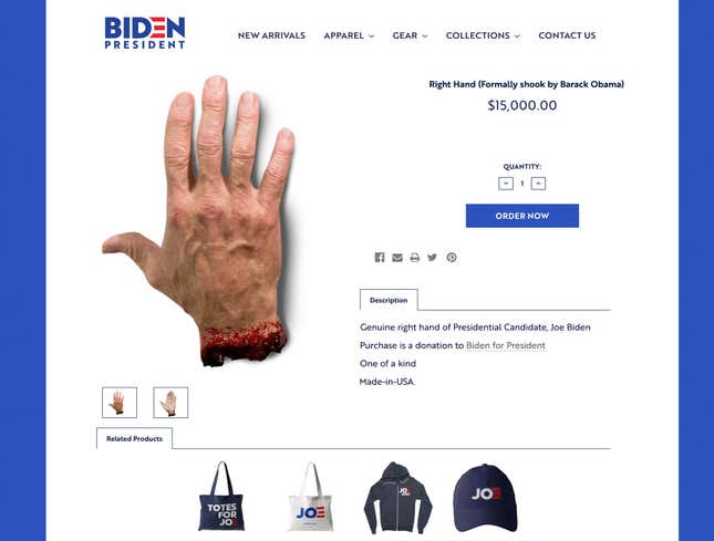 Image for article titled Desperate, Cash-Strapped Biden Selling Hand Formerly Shaken By Obama