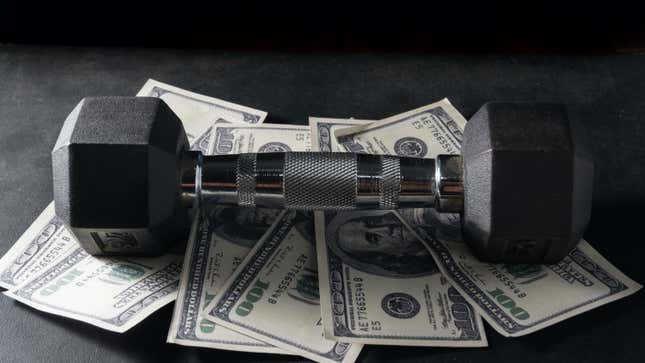 dumbbell and money