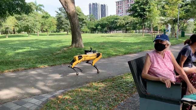 Image for article titled Pandemic Robots Deployed in Singapore Parks to Remind Humans of Their Own Mortality