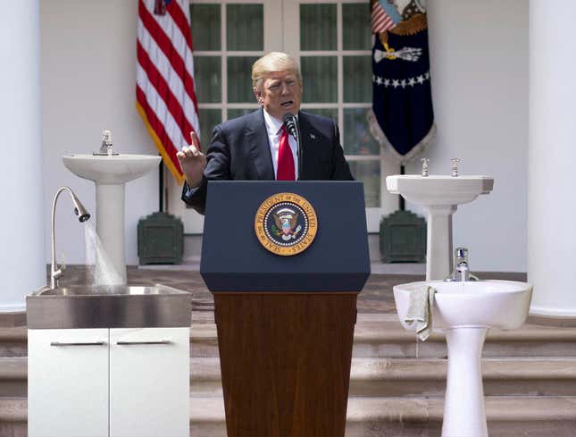 Image for article titled Trump Announces Paris Climate Deal Rejection In Front Of 16 Running Faucets