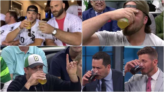 Image for article titled Adult men can’t stop chugging on camera thanks to Aaron Rodgers