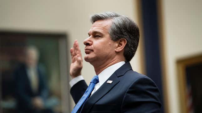 FBI Director Christopher Wray takes the oath before a full committee hearing on “Oversight of the Federal Bureau of Investigation” on Capitol Hill February 5, 2020, in Washington, DC. 