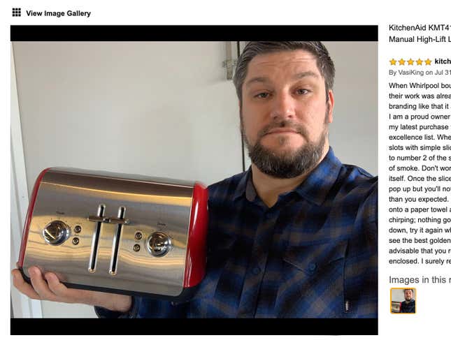 Image for article titled Amazon Reviewer Posts Selfie With Purchased Toaster