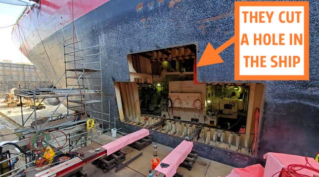 Image for article titled The Way The U.S. Coast Guard Replaces Its Largest Ship's Motor Is Mind-Blowing