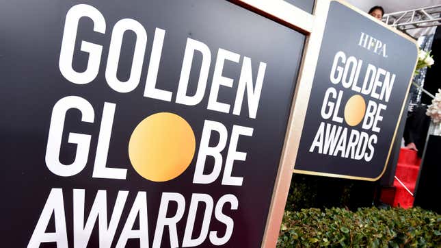Golden Globes signage appears on the red carpet at the 76th annual Golden Globe Awards on Jan. 6, 2019.