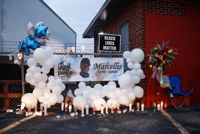 The site of a prayer vigil held for Tafara Williams is seen on October 27, 2020, in Waukegan, Ill. Williams was shot and wounded during a police shooting that killed 19-year-old Marcellis Stinnette. 