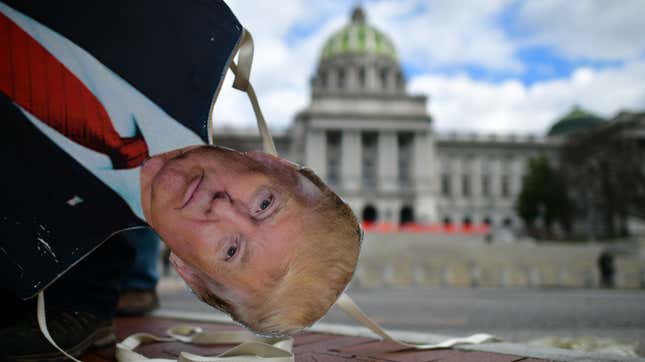 An effigy of Donald Trump held by anti-Trump protesters outside the  Capitol Building of Pennsylvania on Jan. 17, 2021