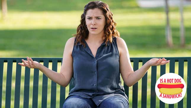 Image for article titled Hey Rachel Bloom, is a hot dog a sandwich?