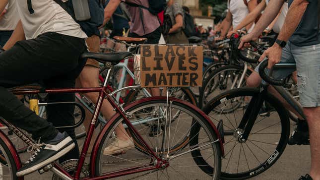 Black Lives Matter protests by bike have become pretty common in New York City. Here, cyclists rode through Brooklyn on June 10, 2020.