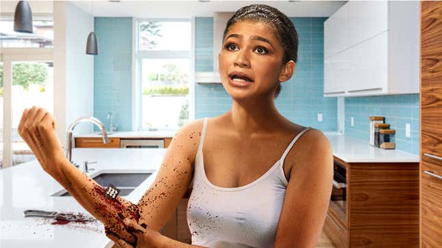 Image for article titled Shaking, Bloody Zendaya Cuts ‘Daily Mail’ Tracking Device From Arm With Steak Knife
