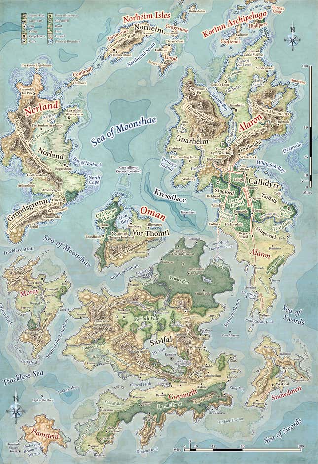 A map of the Moonshae Isles. Caer Corwell is in Gwynneth, directly above the “G.”