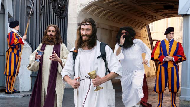 Image for article titled Thousands Of Drunk Revelers Dressed As Jesus Descend On Vatican For Annual ChristCon Pub Crawl