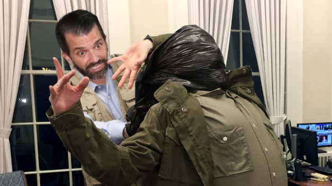Image for article titled ‘He’s Got The Mulan Virus!’ Yells Don Jr. Attempting To Quarantine Eric By Duct Taping Garbage Bag Over Head