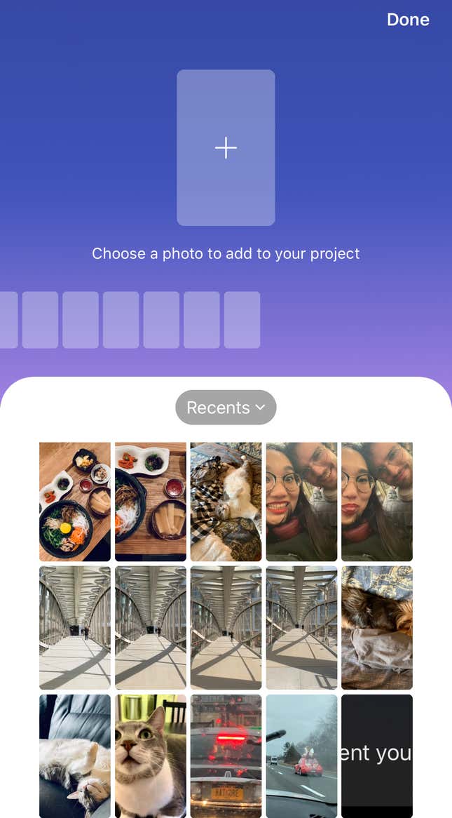 This is basically what adding photos to a project looks like in Hobbi.