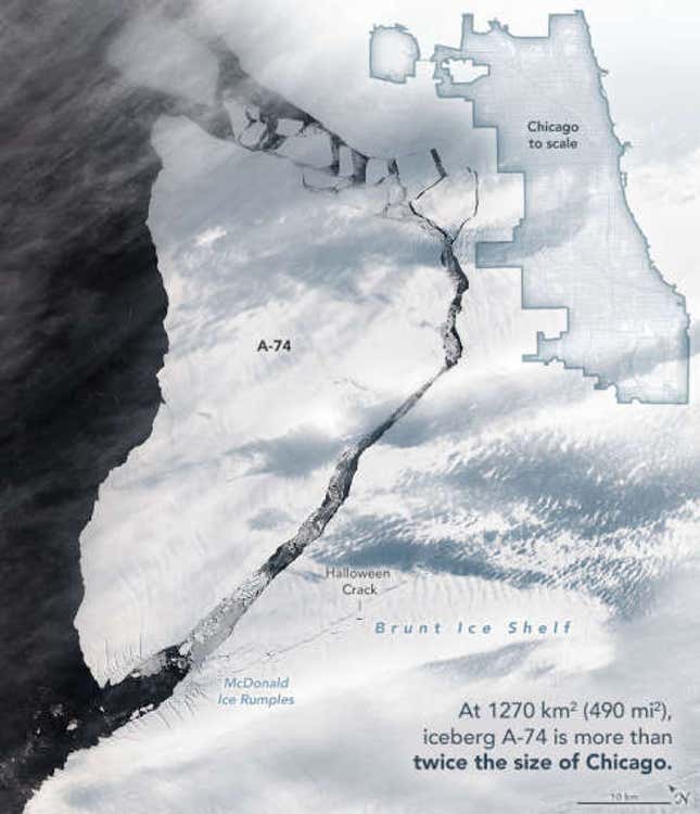 Imagen para el artículo titulado Estas imágenes satelitales muestran al nuevo iceberg gigante de la Tierra desde el espacio