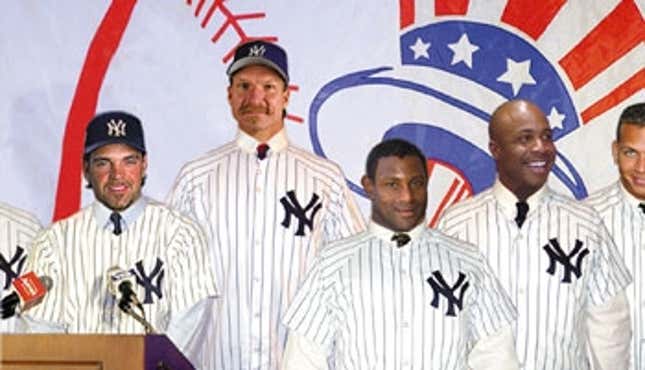 Some of the New York Yankees' newest additions are introduced to the press.