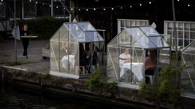 Outdoor greenhouse dining in Amsterdam, May 2020