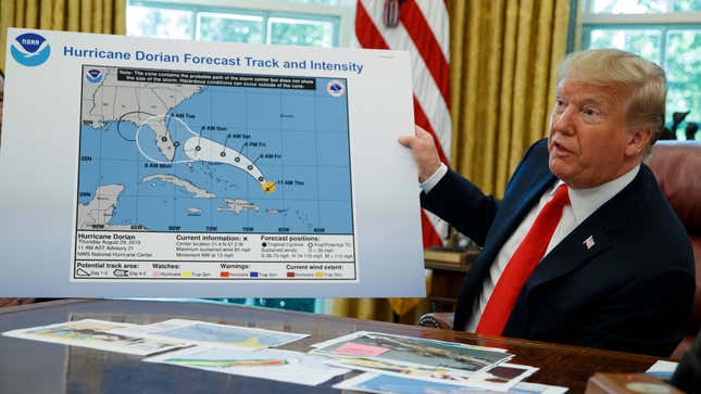 Image for article titled Hurricane Dorian Didn&#39;t Threaten Alabama, You Say? Clearly, You Haven&#39;t Seen Trump&#39;s Sharpie Drawing