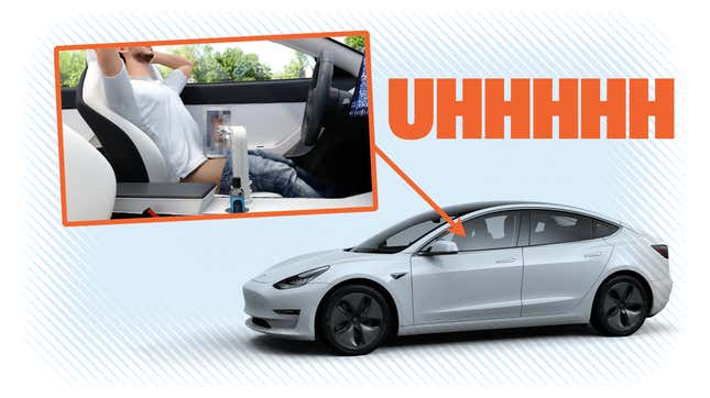 Image for article titled This Blowjob Machine Designed For Teslas On Autopilot Is A Terrible Idea But Probably Not Why You Think