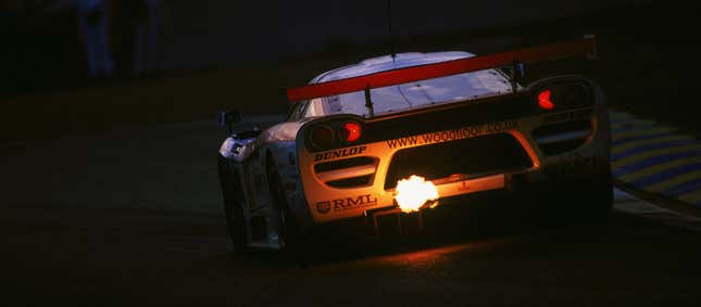 A Saleen S7R racer campaigned by RML at the 24 Hours of Le Mans in 2001. Note the RML sticker illuminated by the car’s flames.