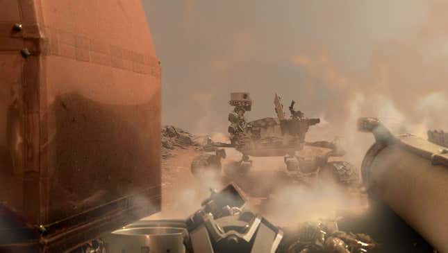 Image for article titled NASA Catches Glimpse Of Hard-Charging Curiosity Rover Just Before InSight’s Communications Go Dark