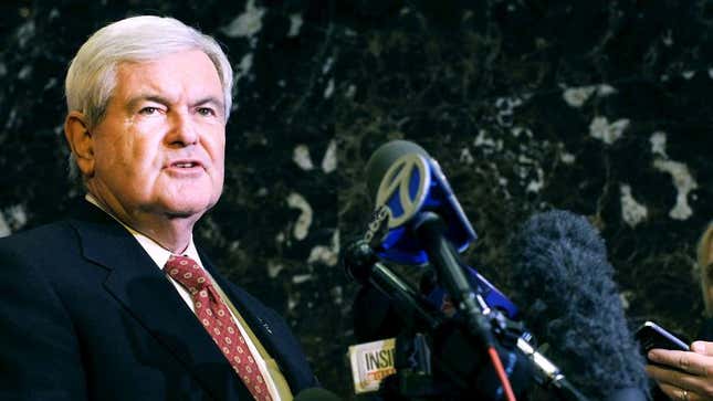 Image for article titled Handlers Constantly Reminding Gingrich To Stay On Uninspiring, Belittling Message